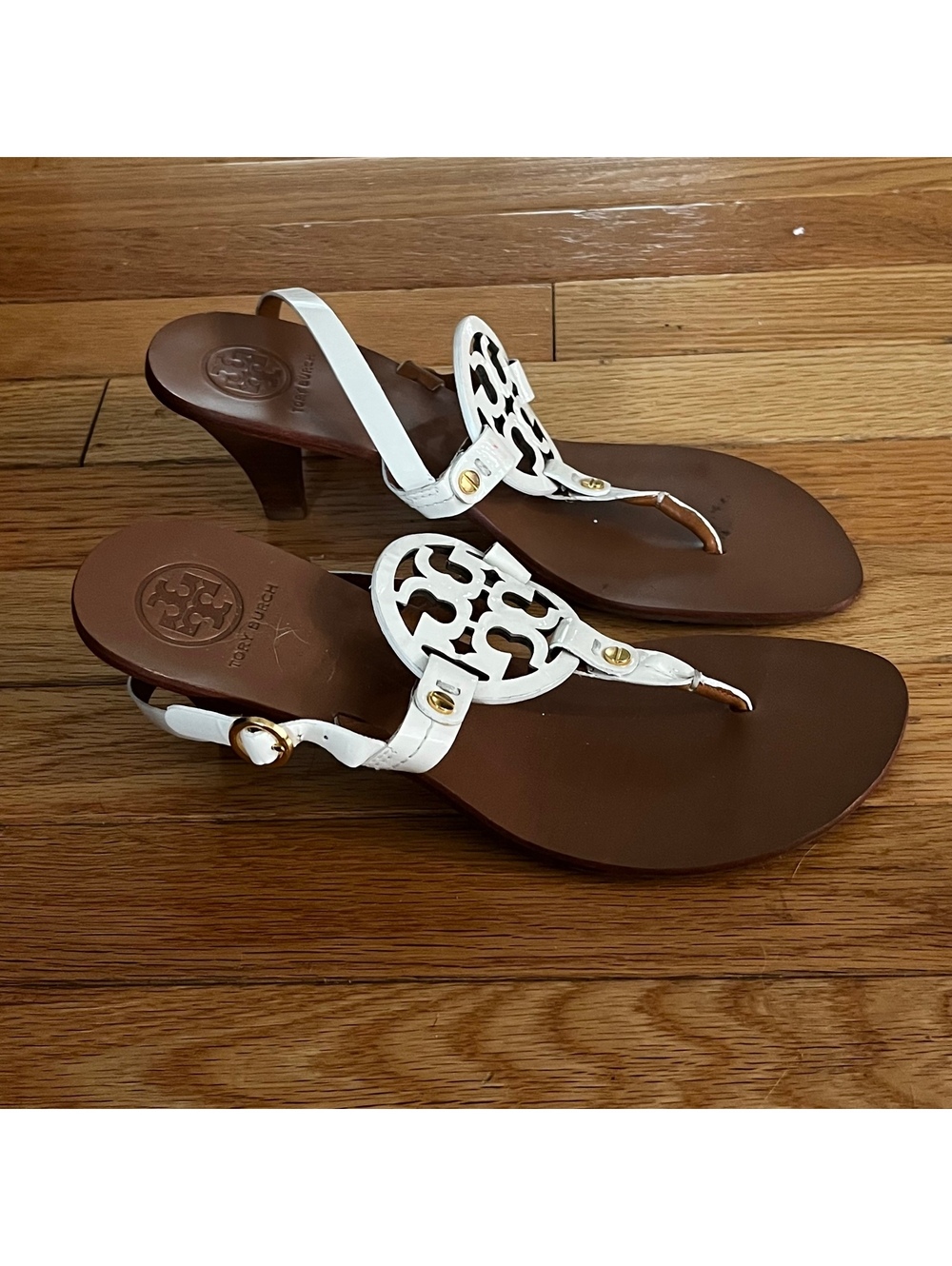 Tory Burch White Leather Heeled Sandals Size 8.5M - Picture 2 of 6